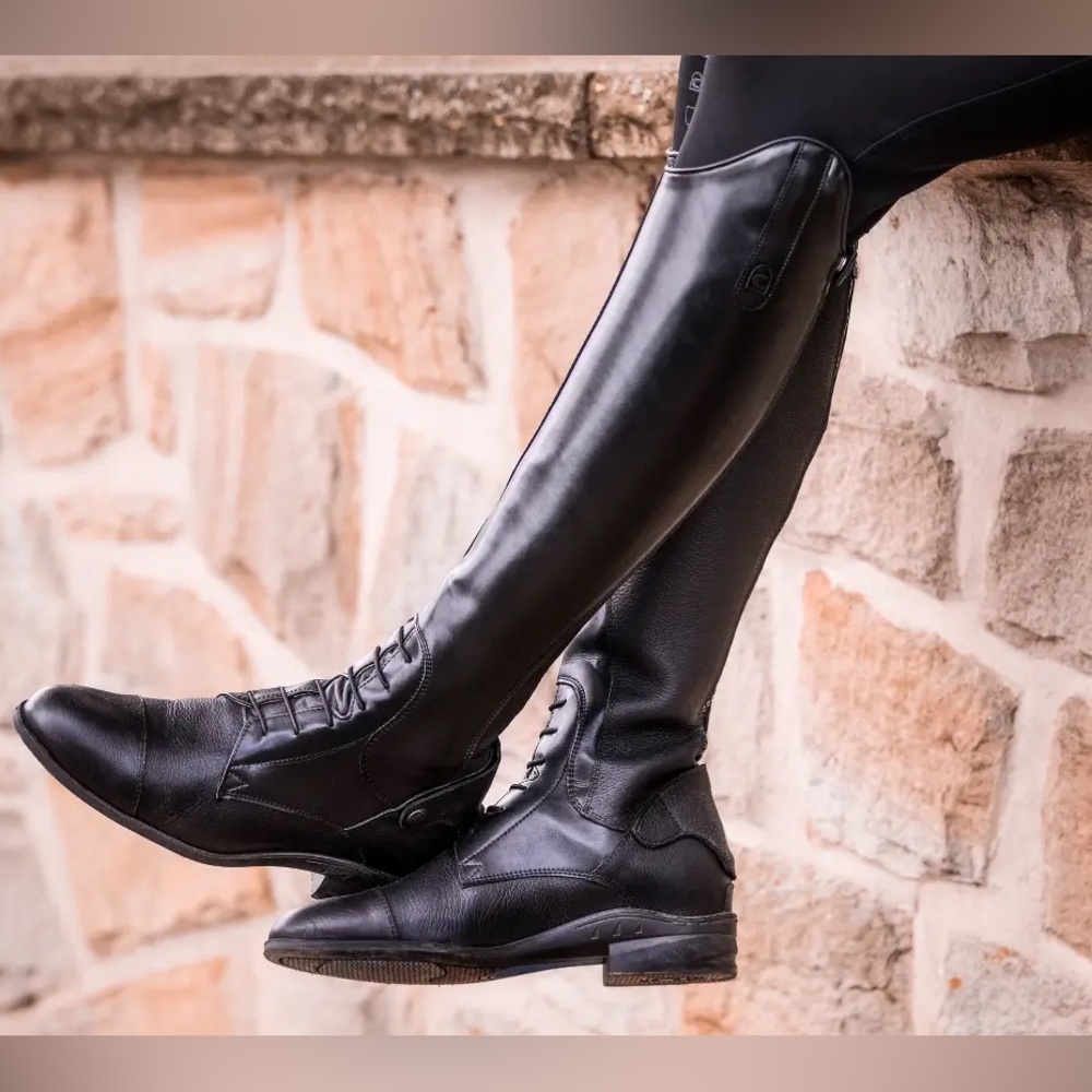 The Effingham by Bond Boot Black Leather Equestrian Lace Tall Riding Boots Sz 8 - Picture 16 of 17